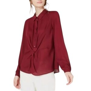 Alfani Twist Front Button up Top Burgundy. Large